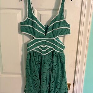 Green Eyelet Cutout Sundress with White Trim